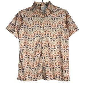 Vintage 70s Womens Size Medium Groovy Nylon Shirt Top Button Front Casual